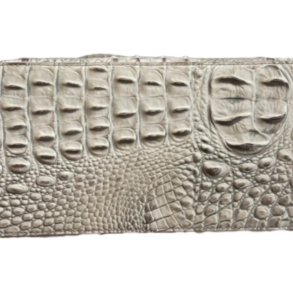 Elegant Brahmin Silver Crocodile Embossed Satchel and Wallet Set